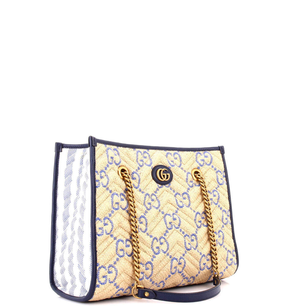 Gucci Medium GG Marmont Aria Chain Shopping Tote Jumbo GG Matelasse Raffia - Picture 2 of 5
